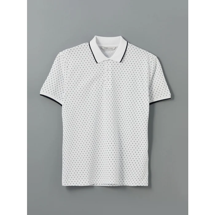 LCWAIKIKI Classic BEYAZ Polo Yaka Kısa Kollu Desenli Pike Erkek Tişört