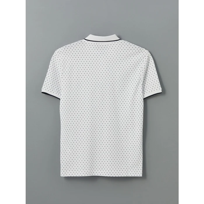 LCWAIKIKI Classic BEYAZ Polo Yaka Kısa Kollu Desenli Pike Erkek Tişört
