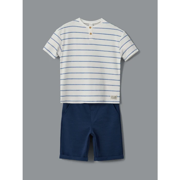 LCW Kids EKRU Çizgili Erkek Çocuk Tişört ve Pantolon 2li