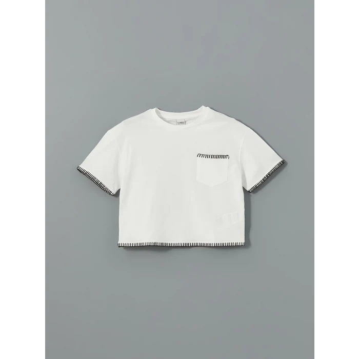 LCW Kids EKRU Bisiklet Yaka Kız Çocuk Tişört ve Şort Etek