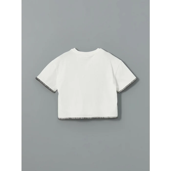 LCW Kids EKRU Bisiklet Yaka Kız Çocuk Tişört ve Şort Etek