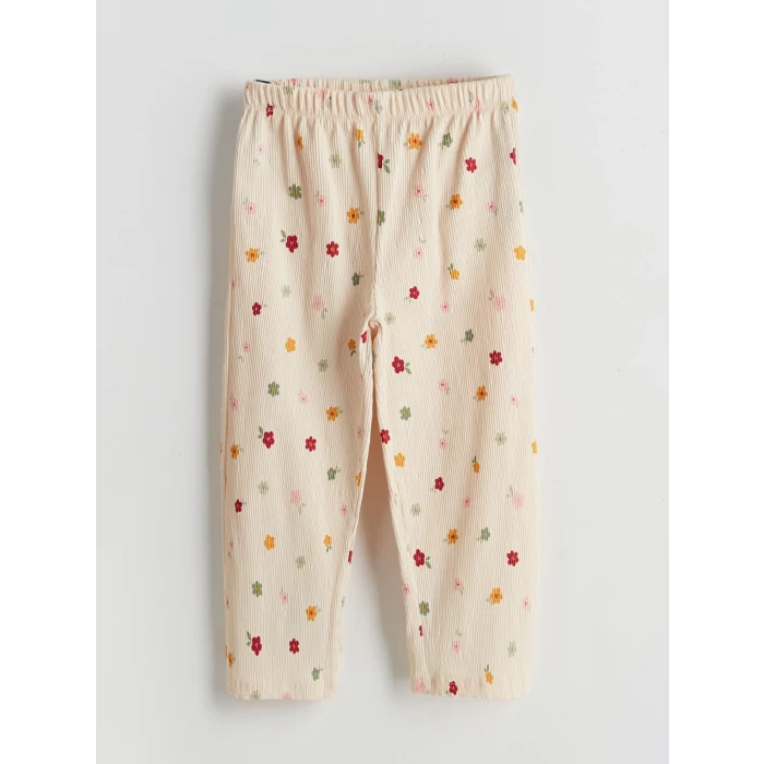 LCW Kids EKRU Bisiklet Yaka Çiçekli Kız Çocuk Bluz ve Pantolon 2li