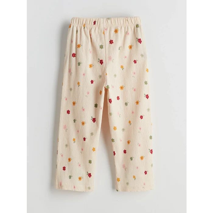 LCW Kids EKRU Bisiklet Yaka Çiçekli Kız Çocuk Bluz ve Pantolon 2li