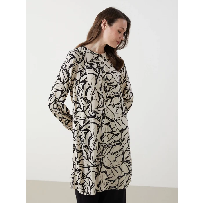 LCW Grace SİYAH Hakim Yaka Desenli Kadın Tunik