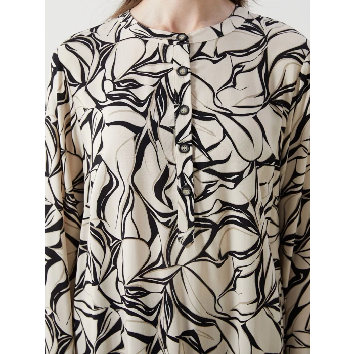 LCW Grace SİYAH Hakim Yaka Desenli Kadın Tunik