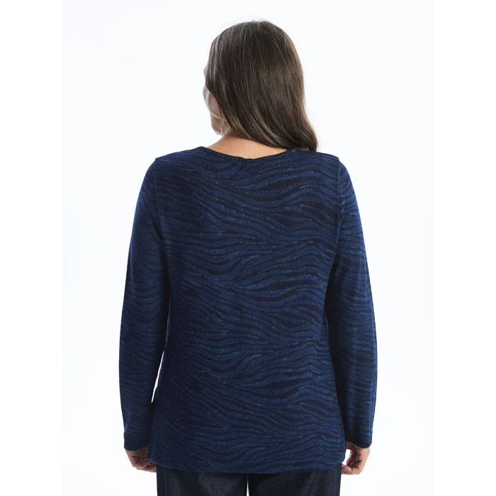 LC WAIKIKI LACİVERT Bisiklet Yaka Desenli Uzun Kollu Kadın Bluz