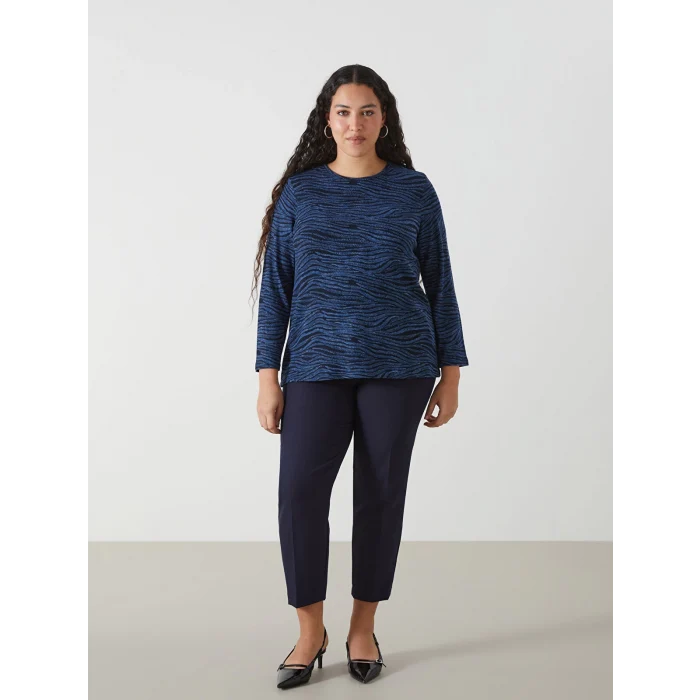 LC WAIKIKI LACİVERT Bisiklet Yaka Desenli Uzun Kollu Kadın Bluz