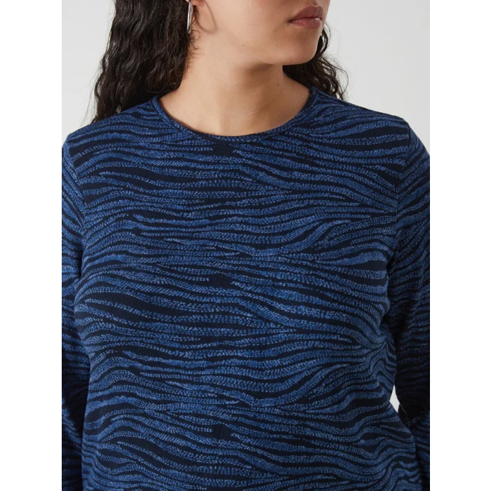 LC WAIKIKI LACİVERT Bisiklet Yaka Desenli Uzun Kollu Kadın Bluz