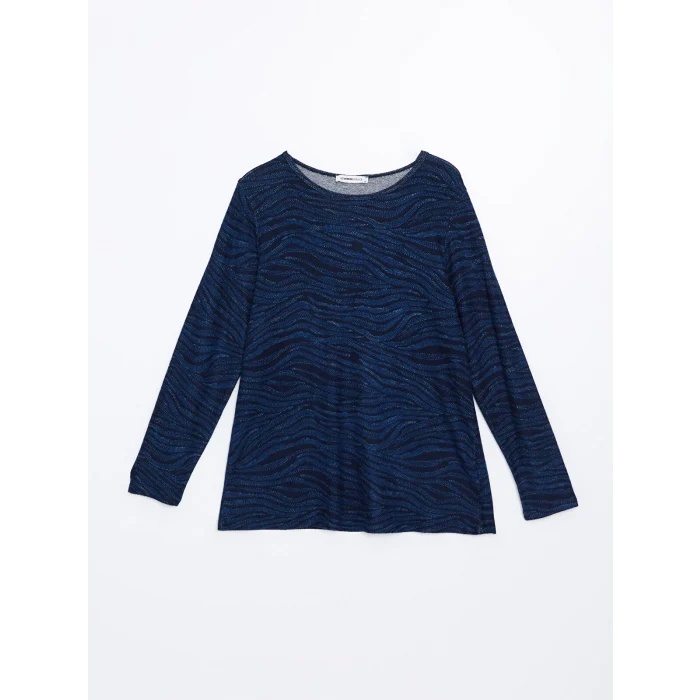 LC WAIKIKI LACİVERT Bisiklet Yaka Desenli Uzun Kollu Kadın Bluz