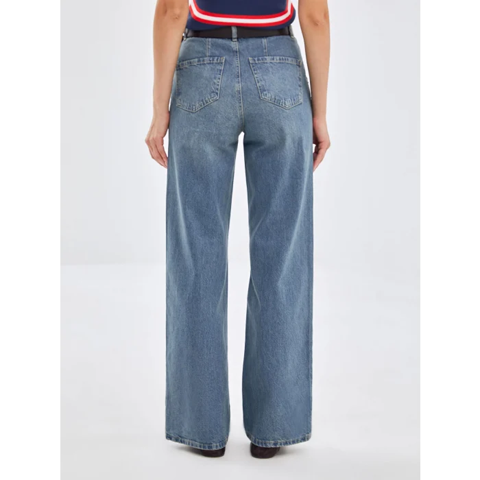 LCW Jeans İNDİGO Beli Kemerli Wideleg Kadın Jean Pantolon