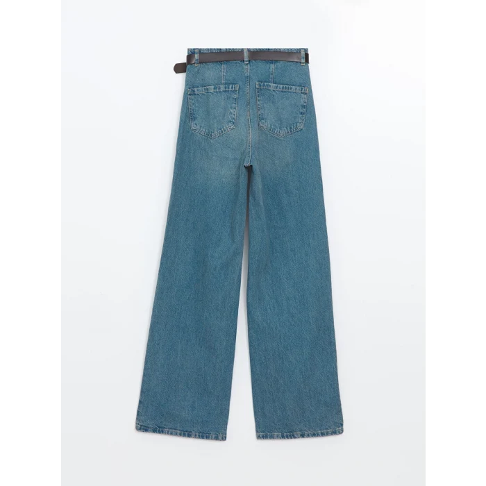 LCW Jeans İNDİGO Beli Kemerli Wideleg Kadın Jean Pantolon