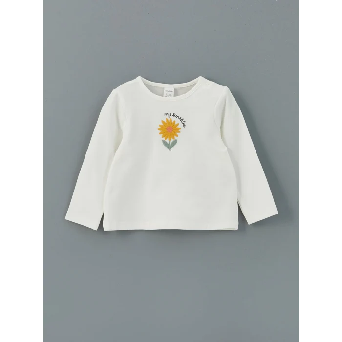 LCW baby EKRU Bisiklet Yaka Kız Bebek Bluz ve Askılı Pantolon 2li