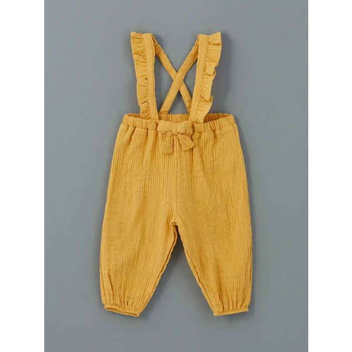 LCW baby EKRU Bisiklet Yaka Kız Bebek Bluz ve Askılı Pantolon 2li