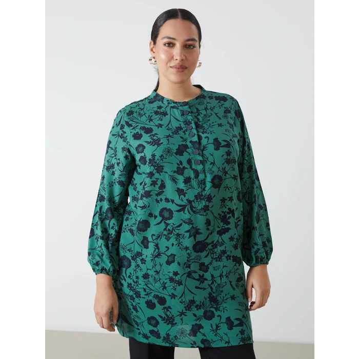 LCW Grace YEŞİL Bisiklet Yaka Çiçekli Kadın Tunik