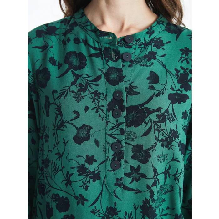 LCW Grace YEŞİL Bisiklet Yaka Çiçekli Kadın Tunik