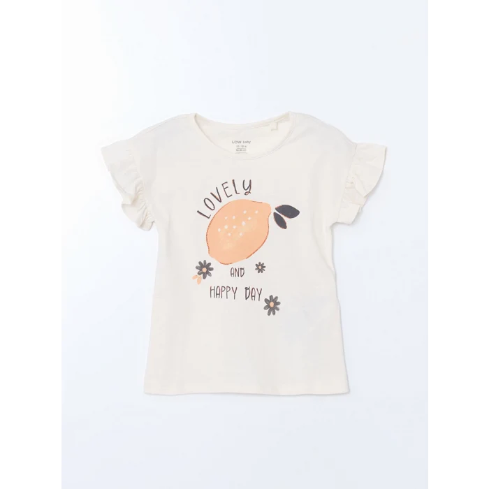 LCW baby BEJ Bisiklet Yaka Baskılı Kız Bebek Pijama Takımı