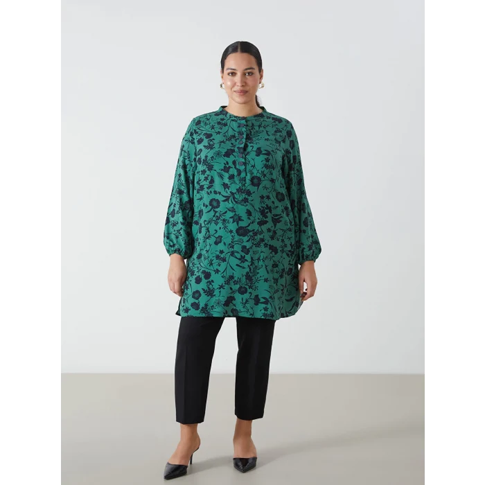 LCW Grace YEŞİL Bisiklet Yaka Çiçekli Kadın Tunik