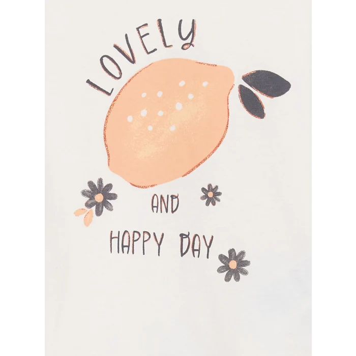 LCW baby BEJ Bisiklet Yaka Baskılı Kız Bebek Pijama Takımı