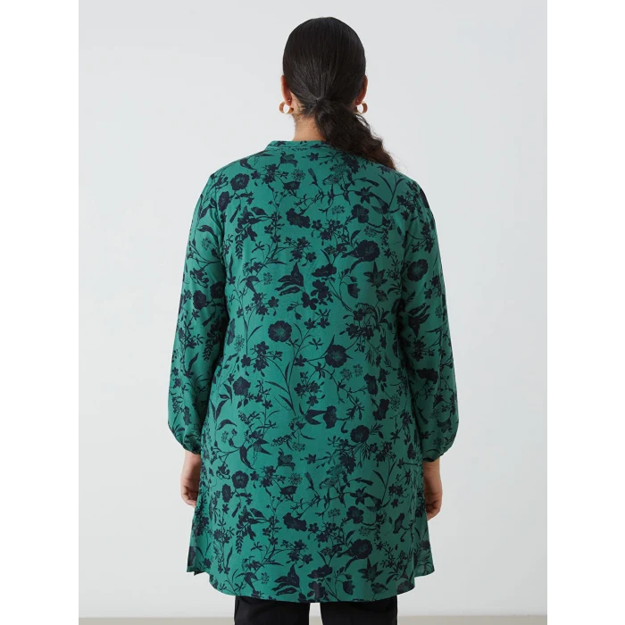 LCW Grace YEŞİL Bisiklet Yaka Çiçekli Kadın Tunik