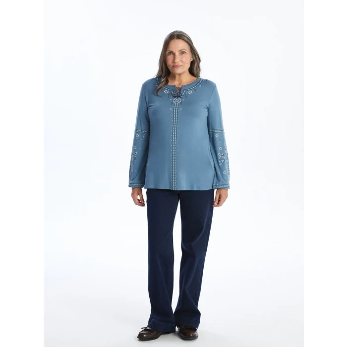 LCW Grace İNDİGO Bağlamalı Yaka Desenli Kadın Bluz