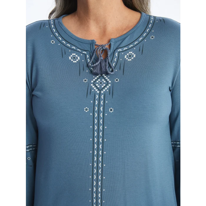 LCW Grace İNDİGO Bağlamalı Yaka Desenli Kadın Bluz