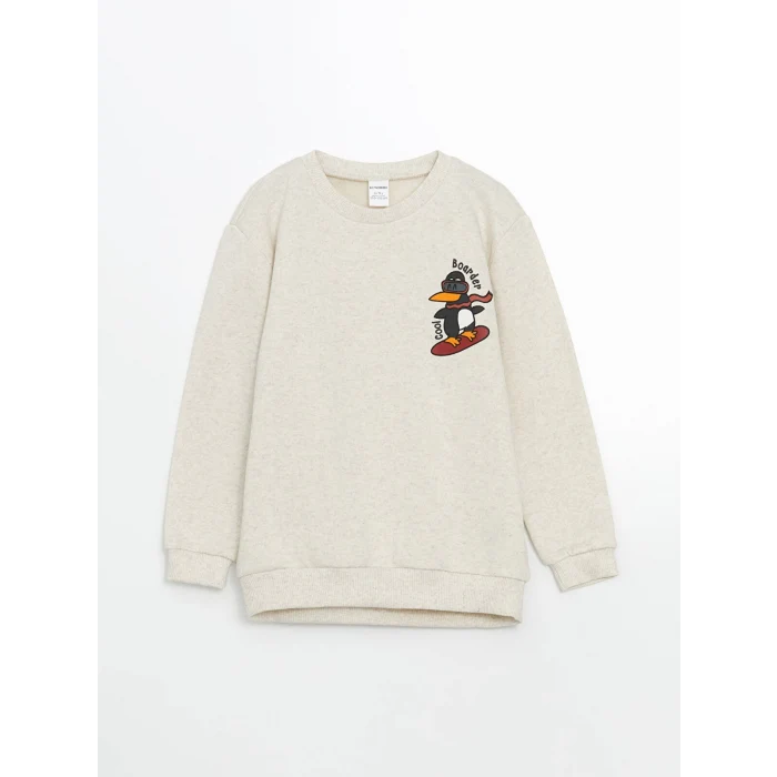 LCW Kids EKRU Bisiklet Yaka Baskılı Erkek Çocuk Sweatshirt 2li