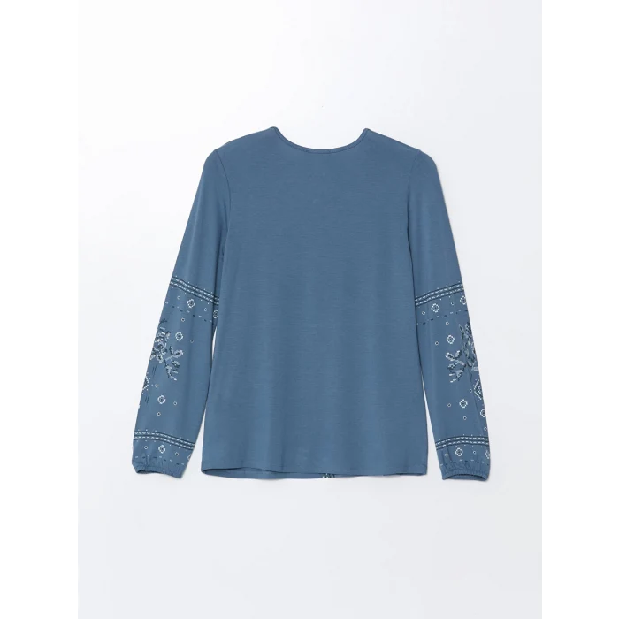 LCW Grace İNDİGO Bağlamalı Yaka Desenli Kadın Bluz