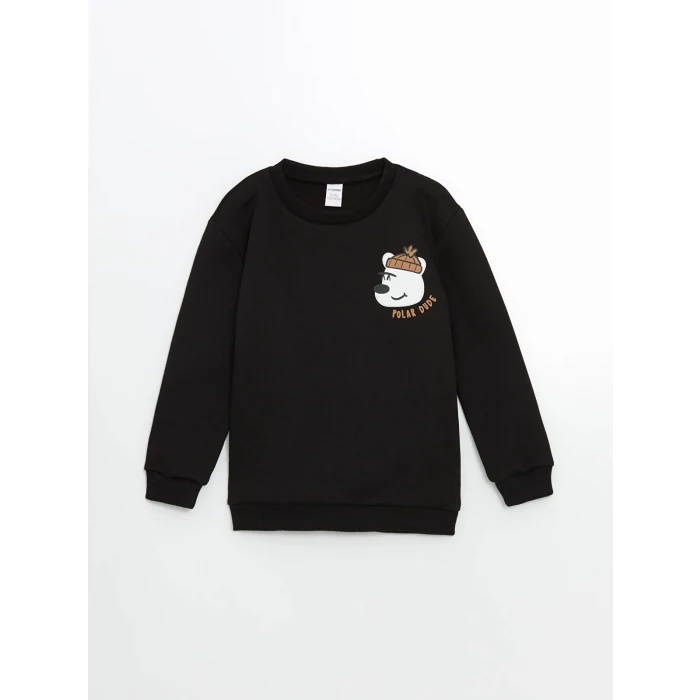 LCW Kids EKRU Bisiklet Yaka Baskılı Erkek Çocuk Sweatshirt 2li