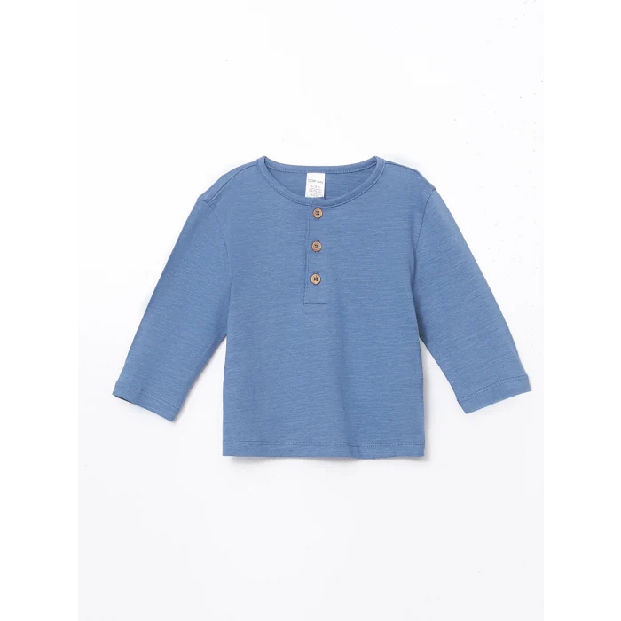 LCW baby MAVİ Bisiklet Yaka Basic Erkek Bebek Tişört ve Pantolon 2li