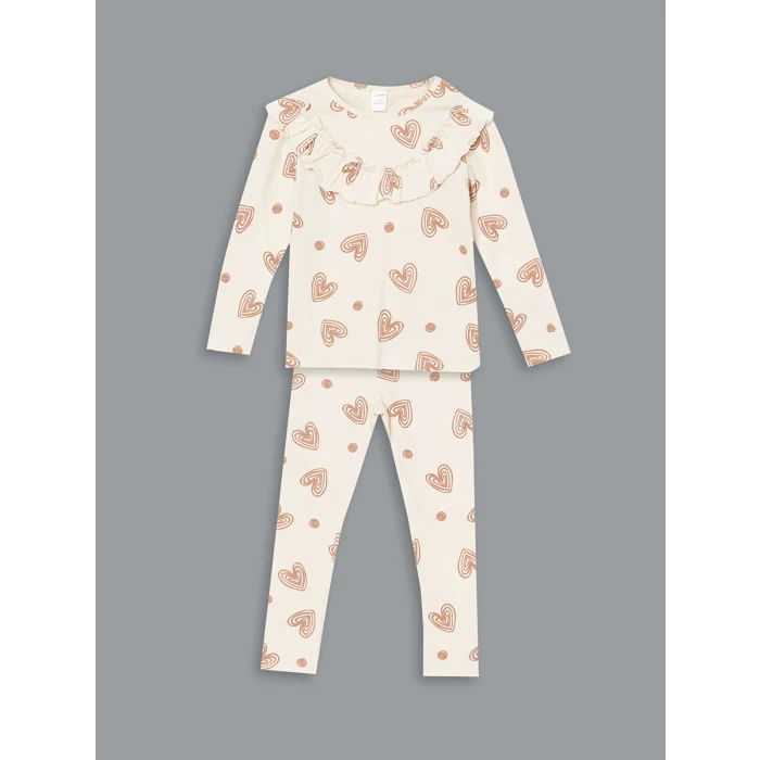 LCW Kids EKRU Bisiklet Yaka Kız Çocuk Bluz ve Tayt 2li