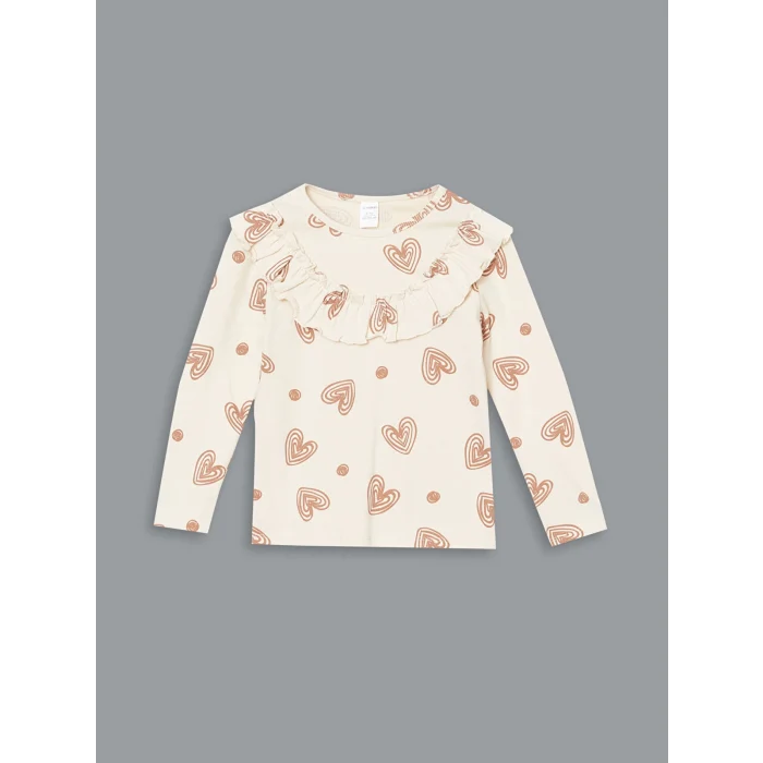 LCW Kids EKRU Bisiklet Yaka Kız Çocuk Bluz ve Tayt 2li