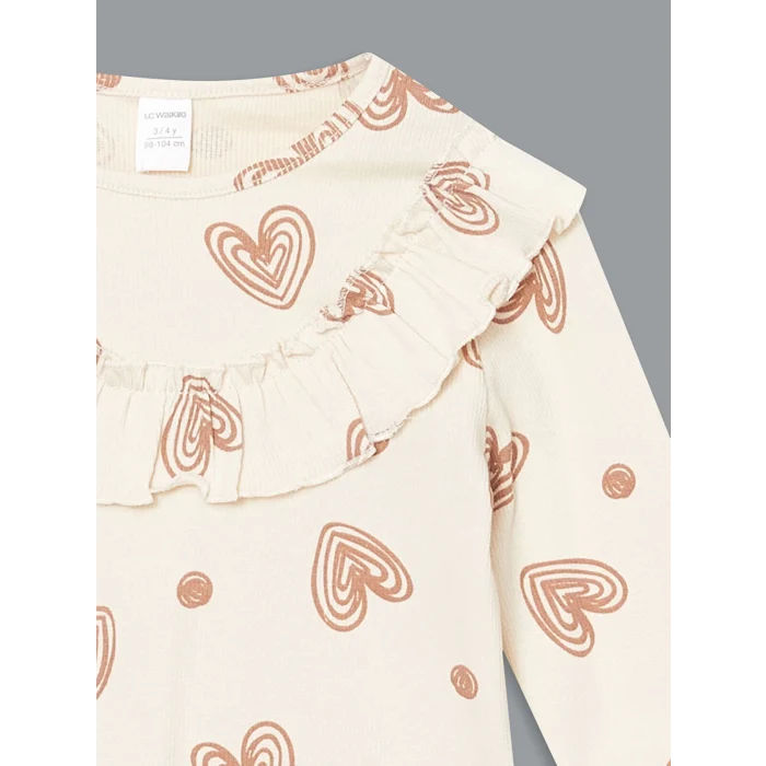 LCW Kids EKRU Bisiklet Yaka Kız Çocuk Bluz ve Tayt 2li