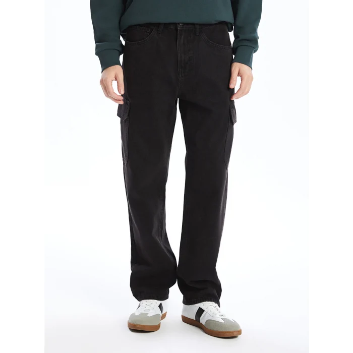 XSIDE SİYAH Baggy Fit Erkek Kargo Jean Pantolon