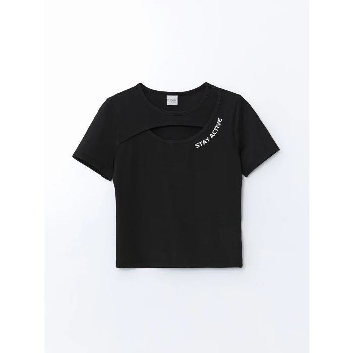 LCW Kids SİYAH Bisiklet Yaka Kız Çocuk Tişört ve Tayt