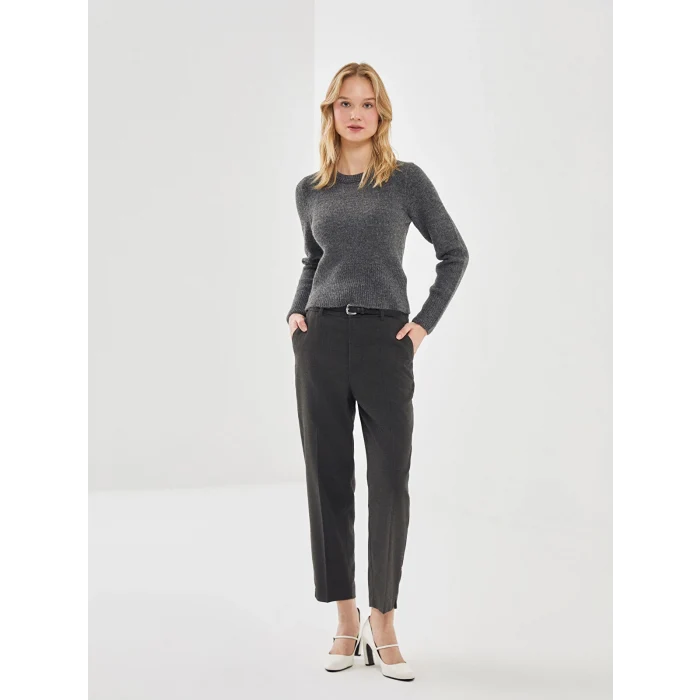 LCW Vision GRİ Beli Kemerli Loose Fit Kadın Pantolon