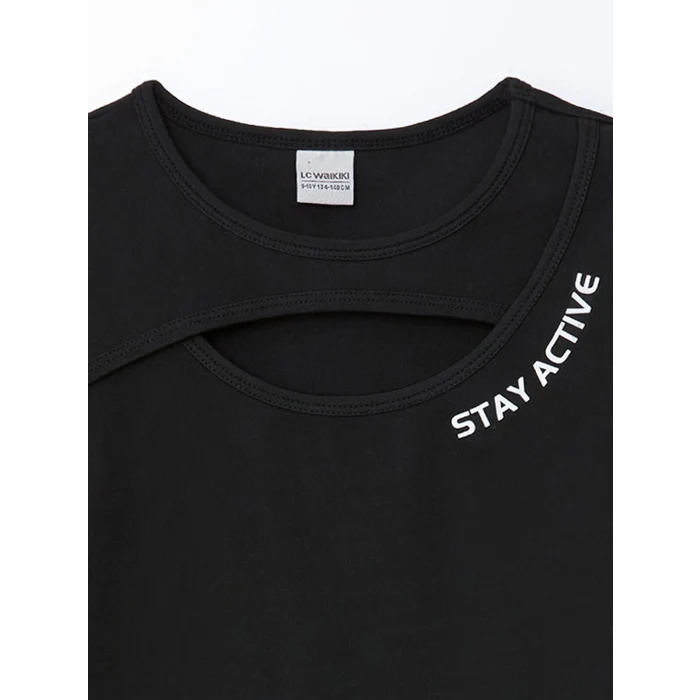 LCW Kids SİYAH Bisiklet Yaka Kız Çocuk Tişört ve Tayt