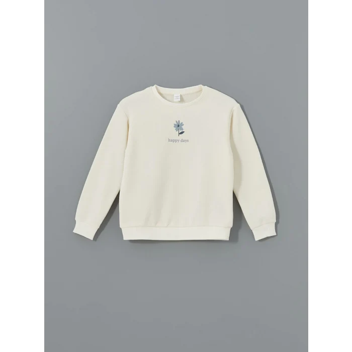 LCW Kids EKRU Bisiklet Yaka Çiçekli Kız Bebek Sweatshirt ve Tayt 2li