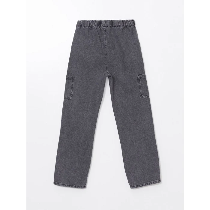 LCW Kids SİYAH Beli Lastikli Kız Çocuk Kargo Jean Pantolon