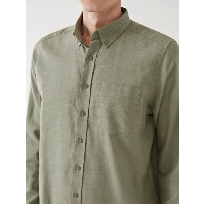 LCWAIKIKI Classic YEŞİL Regular Fit Uzun Kollu Keten Karışımlı Erkek Gömlek
