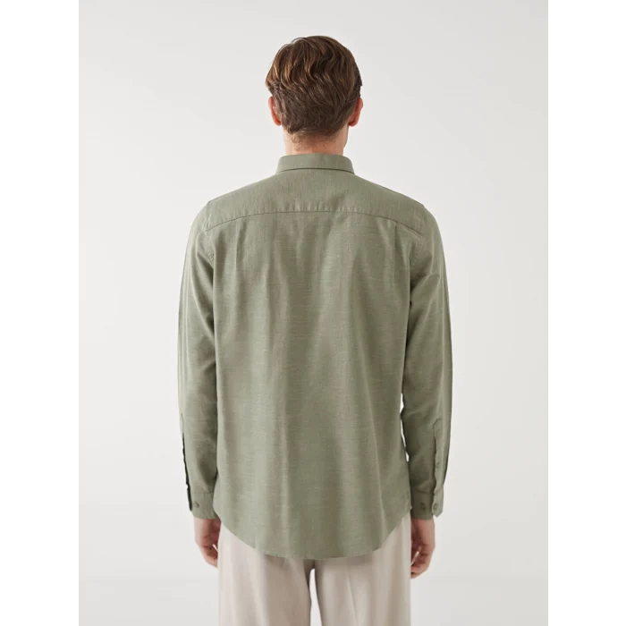 LCWAIKIKI Classic YEŞİL Regular Fit Uzun Kollu Keten Karışımlı Erkek Gömlek