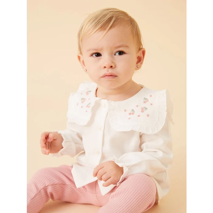 LCW baby EKRU Bisiklet Yaka Nakışlı Kız Bebek Gömlek ve Tayt 2li