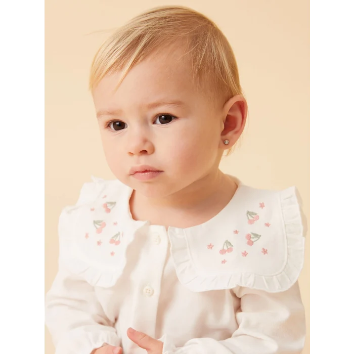 LCW baby EKRU Bisiklet Yaka Nakışlı Kız Bebek Gömlek ve Tayt 2li