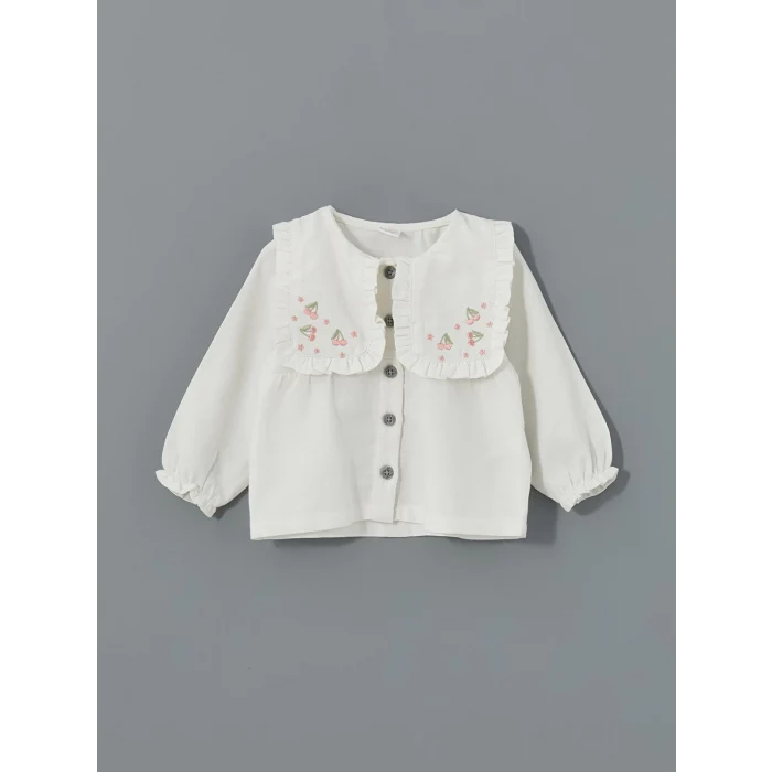 LCW baby EKRU Bisiklet Yaka Nakışlı Kız Bebek Gömlek ve Tayt 2li
