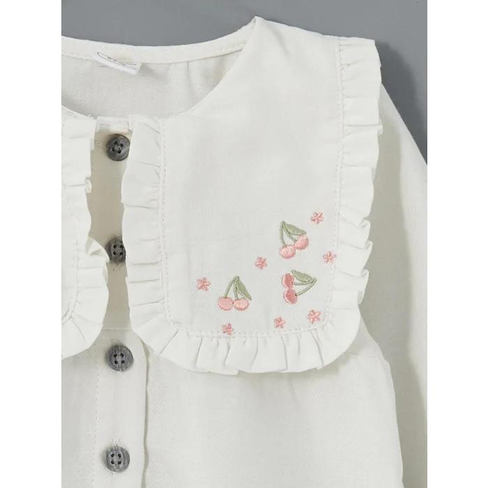 LCW baby EKRU Bisiklet Yaka Nakışlı Kız Bebek Gömlek ve Tayt 2li