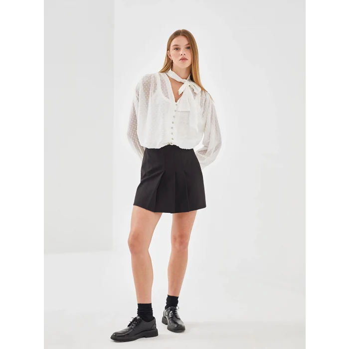 LCW Vision SİYAH Beli Fermuarlı Kadın Pileli Etek