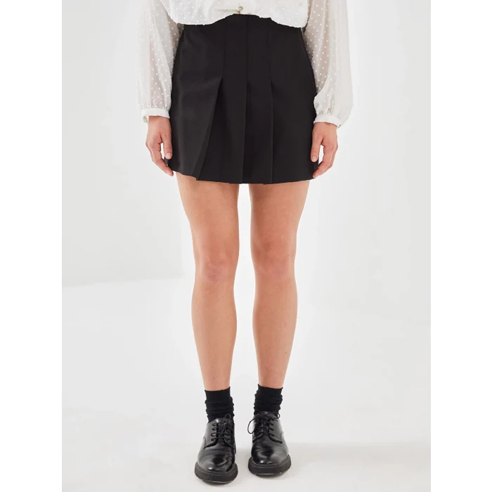 LCW Vision SİYAH Beli Fermuarlı Kadın Pileli Etek