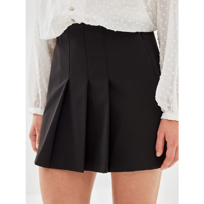 LCW Vision SİYAH Beli Fermuarlı Kadın Pileli Etek