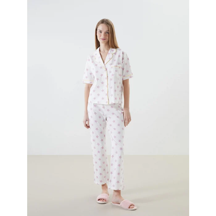LCW DREAM LİLA Gömlek Yaka Baskılı Kadın Pijama Takımı