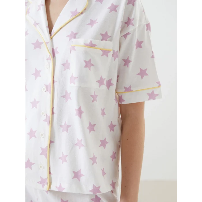 LCW DREAM LİLA Gömlek Yaka Baskılı Kadın Pijama Takımı