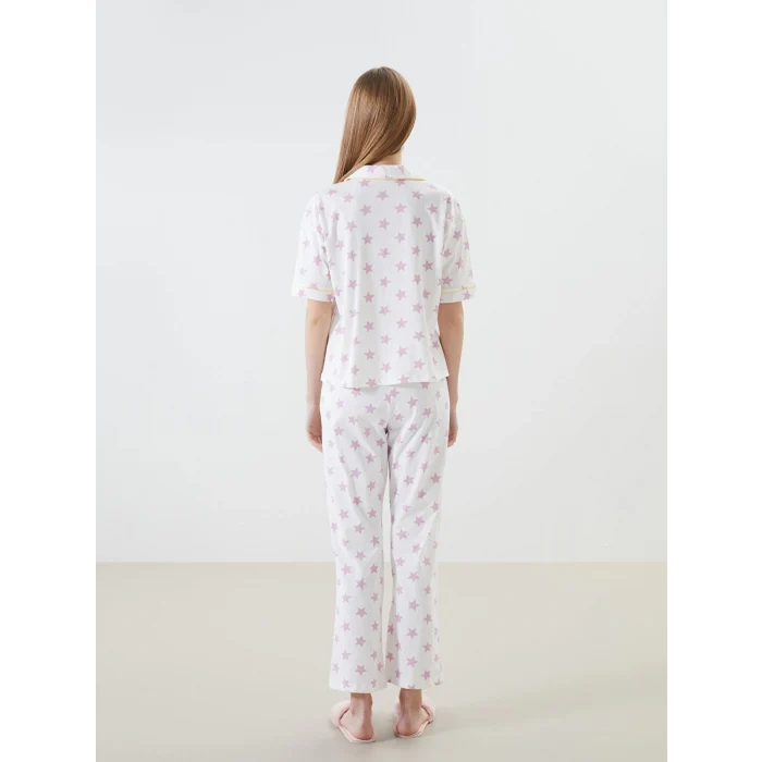 LCW DREAM LİLA Gömlek Yaka Baskılı Kadın Pijama Takımı